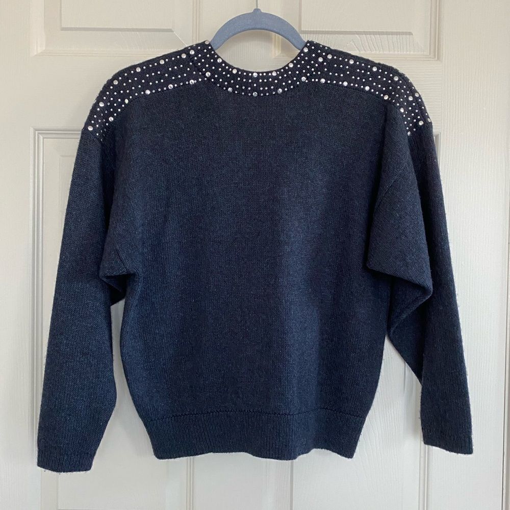 St.John Vintage (signature label,1980s) dark blue sweater, SizeXS/S Petite
